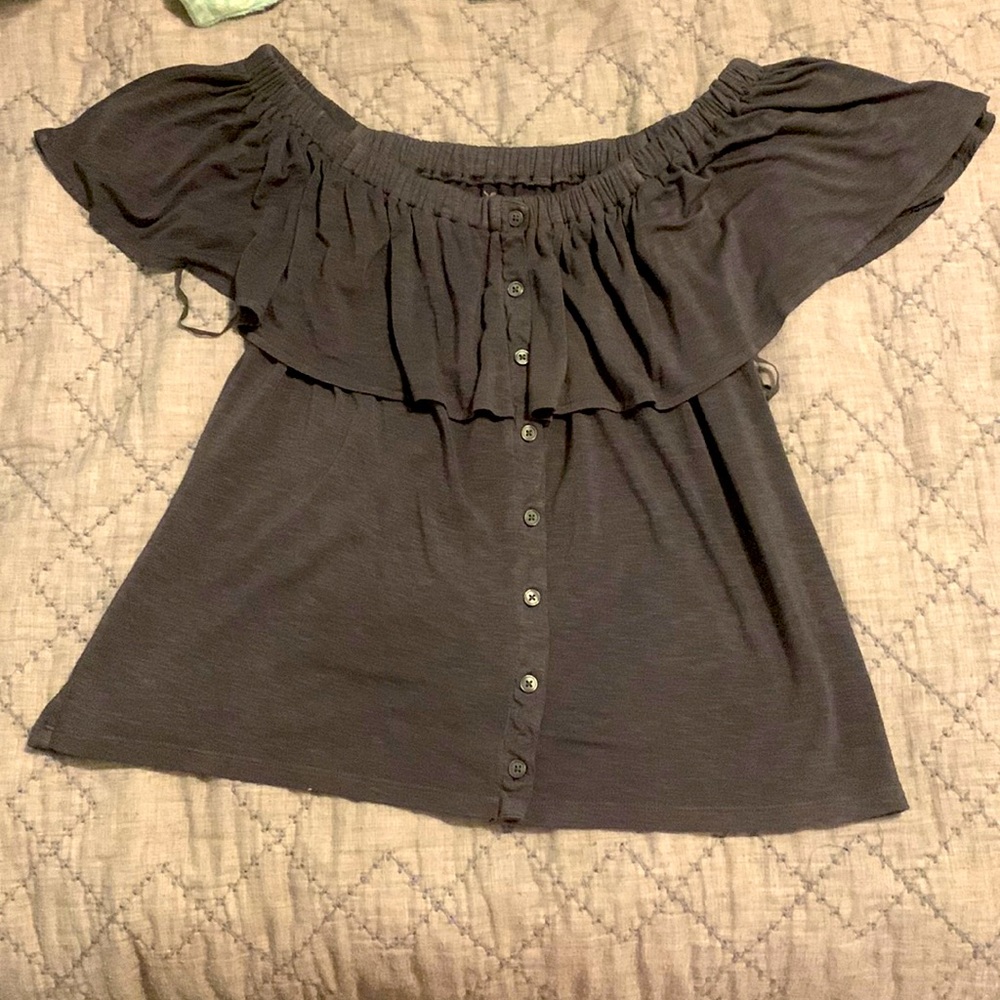 Gray off the shoulder halter top